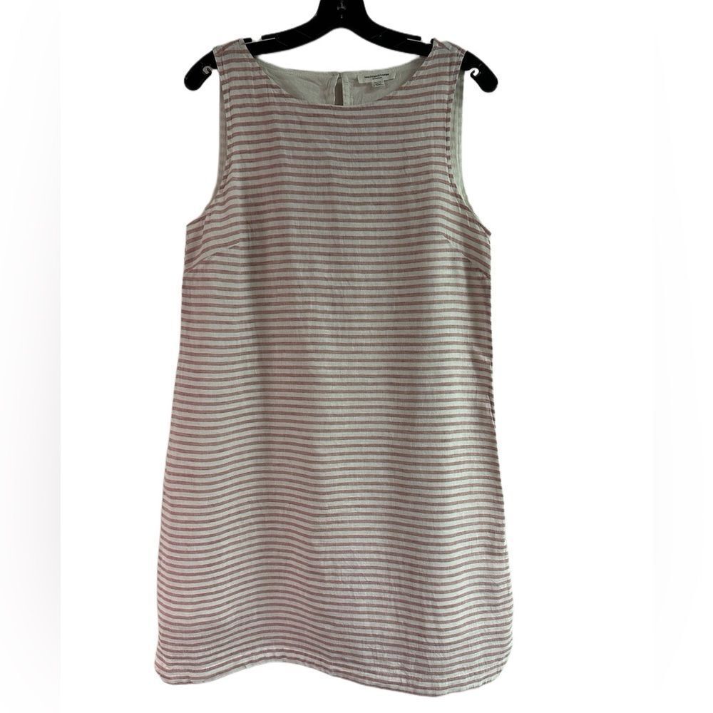 Beach Lunch Lounge Linen Blend Stripe Sleeveless Dress Size M